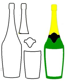 a bottle and two glasses sitting next to each other on top of a white surface