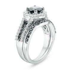 a black and white diamond engagement ring set