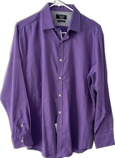 Formal Purple Cotton Shirt, Purple Cotton Formal Shirt, Purple Button-up Top With Buttons, Button-up Business Tops, Purple Cotton Business Casual Shirt, Business Casual Purple Cotton Shirt, Formal Purple Cotton Top, Purple Cotton Shirt For Business, Long Sleeve Cotton Dress Shirt With Buttons