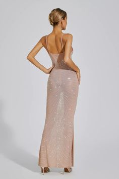 Violeta Apricot Maxi Sequins Dress V-neck Sequin Dress With Fitted Bodice For Gala, Sparkling Fitted V-neck Dress, Sparkling V-neck Evening Dress, Glamorous V-neck Cocktail Gown, Elegant V-neck Gown With Rhinestones, Fitted V-neck Dress With Rhinestones, Elegant V-neck Sequin Dress For Gala, Fitted Long V-neck Dress For Party, Elegant V-neck Rhinestone Dress