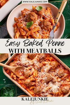 easy baked penne with meatballs and parmesan cheese