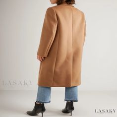 Lasaky - Sleek Single-Button Multi-Pocket Wool Overcoat - Solid Color Outerwear Wool Overcoat, Long Wool Coat, Single Breasted Coat, Olivia Mark, Wool Coat, Extra Long, Single Breasted, Workout Clothes, Slim Fit