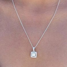 Women's 925 Sterling Silver Halo Cz Square Princess Cut Pendant Necklace 18" Square Diamond Necklace, Square Diamond, Minimalist Jewelry, Princess Cut, Diamond Pendant, Womens Jewelry Necklace, Round Diamonds, Diamond Necklace, Diamond Cuts