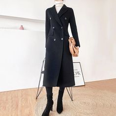 Women Camel Wool Long Coat Long Trench Coat Women, Trench Coats Women Long, Preppy Aesthetic Outfits, Cute Outfits Ideas, Winter Trench, Coat Korean, Winter Outwear, Winter Trench Coat, Fitted Coat