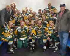 the hockey team is posing for a painting