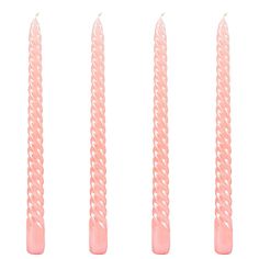 four pink candles lined up next to each other