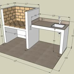 the plans for an outdoor kitchen with sink and countertop are outlined in blueprint