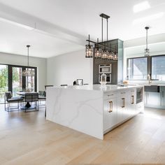 the kitchen is clean and ready to be used as a dining room or family room