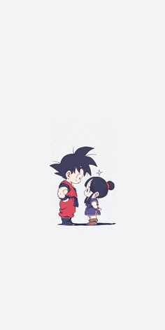 two anime characters standing next to each other on a white background with the same color