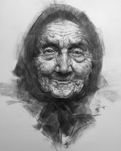 a drawing of an old woman's face