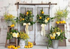 White Door Lemon Backdrop - Gatsby Backdrop Door Backdrop Wedding, Italian Backdrop, Lemon Backdrop, Spring Flower Wedding, Door Backdrop, Door Backdrops, White Door, Pregnant Wedding, Backdrop Wedding