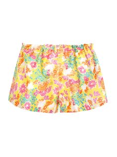 Vacay vibes, delivered! This little Silk Short is your new go-to for effortless lounging and poolside chic. This sweet short boasts a happy floral print that injects a cozy pop of color into your relaxation routine. Crafted from luxurious Thai silk, these low waist shorts feel as good as they look. The fabric offers a luxurious feel without sacrificing comfort. The adjustable drawstring waist ensures a perfect fit, while the one-size design flatters a range of figures (recommended for XS-M). Color: Yellow Multi 100% Thai SIlk Floral Measurements: Inseam 1.5” Inseam to Waist 10.5” Cold water hand wash or machine delicate cycle/ Lay Flat or tumble dry cool. Return Policy Spring Printed Shorts For Loungewear, Summer Printed Loungewear Shorts, Relaxed Fit Pajama Shorts For Summer Vacation, Playful Swimwear With Elastic Waistband For Vacation, Printed Pajama Shorts For Summer Loungewear, Playful Floral Print Summer Bottoms, Summer Playful Floral Print Bottoms, Playful Spring Swimwear For Vacation, Playful Swimwear For Spring Vacation