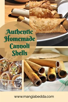 an assortment of homemade cannoli shells with text overlay