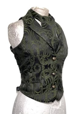 "C4/3 C5/3 RBR002X Gothic Steampunk Copper brown/Black Gothic Barbwire design Waistcoat & matching Self Tie cravat in Same fabric. This is very well 2 pcs outfit with Waistcoat, cravat included  Back of the Waistcoat has back corseted It has antique brass buttons with 2 Sides functional pockets.  It fully satin lined. Please refer to photos  XS - Bust to fit 32\"  S - Bust to fit 34\" (armhole to armhole 36\") M - Bust to fit 36\" (armhole to armhole 38\") Front length-20.5\" Back length-19.5\" L to fit 38\"  XL to fit 40\" Please note:- Even though there is a choice of sizes, these are made to order and are customise to your requirements . I do not carry stock and hence do not do refunds. Please check the sizes before you commit to your purchase. Thank you Thank you for your looking. We a Women's Waistcoat Outfit, Fitted Gothic Green Corset, Punk Style Fitted Vest For Fall, Fitted Vest For Halloween Party, Fitted Halloween Party Vest, Fitted Steampunk Vest For Fall, Fitted Steampunk Vest For Costume Party, Fitted Vintage Vest For Costume Party, Vintage Fitted Vest For Costume Party