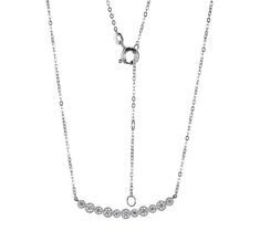 Add a timeless sparkle to your look with this dazzling sterling silver necklace. Timeless Sterling Silver Diamond Clavicle Necklace, Fine Jewelry Necklace With Sparkling Stones For Formal Events, Timeless Silver Diamond Clavicle Chain Necklace, Timeless Silver Cubic Zirconia Necklaces, Timeless Silver Diamond Necklace With Clavicle Chain, Timeless Silver Necklace With Brilliant Cut, Classic Sterling Silver Diamond Necklace For Party, Timeless Sterling Silver Necklace With Silver Chain, Dazzling White Necklace With Adjustable Chain