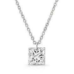 Bare Diamonds 14K White Gold Classic White Gold Diamond Necklace With Square Pendant, Radiant Cut Solitaire Necklace For Anniversary, Classic Diamond Necklace With Square Pendant, Classic Radiant Cut Diamond Necklace For Anniversary, Classic Radiant Cut Single Diamond Necklace, Classic Cubic Zirconia Princess Cut Necklace, Diamond Necklace With Vvs Clarity In Princess Cut, Classic Princess Cut Cubic Zirconia Necklace, Princess Cut Diamond Necklace With Vvs Clarity