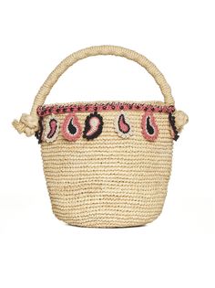 100% Material 1 Embroidery: 100% Cotton Elegant Summer Market Bag, Elegant Market Bags With Braided Handles, Natural Shoulder Bag With Handle Drop For Summer, Summer Bags With Handle Drop In Natural Color, Summer Bags In Natural Color, Summer Vacation Straw Bag With Handle Drop, Beach Shoulder Bag With Handle Drop, Raffia Basket, Multicolor Crochet