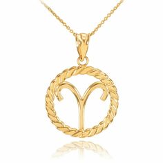 Description: 14k Gold Aries Zodiac Sign In Circle Rope Pendant Necklace Item No.: H131 Metal Type: 14k Solid Gold (Also Available In 10k Solid Gold) Metal Color: Yellow Gold. (Also Available In White Gold And Rose Gold) Pendant W/Chain Weight: 2.8 - 3.0 Grams (Vary From Chain) Height W/Bail: 1.00" In. Width: 0.73" In. Depth: 0.04" In. Chain Available In 16", 18", 20", 22" Note: This Item Is Made To Order In The Usa. Please Allow 10-15 Days To Be Shipped. Aries Necklace, Claddagh Necklace, Leo Necklace, Aries Zodiac Sign, White Gold Pendant Necklace, Nugget Necklace, Women Anklets, Art Necklaces, Zodiac Pendant