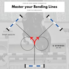 a horse jumping over an obstacle with the words master your bending lines in red and blue