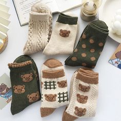 Material: Cotton, Polyester Aesthetic Socks, Sock Store, Bear Socks, Ruffle Socks, Kawaii Bear, Lace Stockings, Fall Vintage, Women Crew Socks, Lace Socks