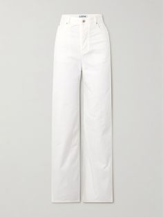 Find LOEWE High-rise Wide-leg Jeans on Editorialist. White jeans make anything you wear them with feel instantly chic - our favorite pairing is with tonal neutrals. Loewe's version are made from cotton and have a high-rise waist and wide legs. White Jeans Zara, Uzun Boy, Denim Flats, High Rise Wide Leg Jeans, Eyewear Shop, Ankle Length Jeans, Sport Swimwear, Fame Dr, Sports Skirts