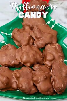 chocolate marshmallows on a green plate with the title overlay above it