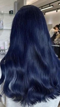 Midnight Blue Hair Aesthetic, Dark Midnight Blue Hair, Midnight Blue Hair Color, Smoky Blue Hair, Dark Blue Hair Color, Deep Blue Hair, Midnight Hair