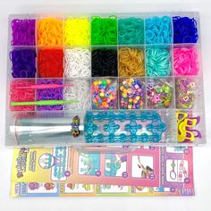 The Loomi Pals MEGA Combo rubber band set from Rainbow Loom is the perfect craft to keep your kids busy for hours! This kit includes 5, 600 bands, 300 C-Clips, 60 Charms, 300 beads, 2 happy loom, 12 gift bags, and a carrying case with multiple compartments. The carrying case makes it easy to organize materials and bring them with you on the go. These high quality latex-free rubber bands with great elasticity are the original rubber band bracelets first ever made by multiple TOTY award winning Choon's Design the creator of Rainbow Loom. Recommended for ages 7 and up. Rainbow Loom Rainbow Loom - Loomi Pals Mega Combo Bracelet Making Rubber | G0812317025702 Friendship Bracelet Making, Rubber Band Crafts, Bracelet Making Kit, Kids Play Toys, Bracelet Craft, Rubber Band Bracelet, Bracelet Kits, Loom Bands, Rainbow Loom