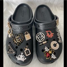 Black Platform Crocs With 14 Luxury Charms (Includes, Louis Vuitton, Fendi, Channel, Ysl, Dior, Gucci And More). Perfect Condition, Only Used Indoors And Super Comfy! Thanks For Stopping By! Please Look At All Photos. **Fast Shipper & Always Packaged W/Care!** ***Smoke Free*** *Any Questions?Leave A Comment Below!* **Friendly Reminder That Poshmark Charges 20% Fee. There Is Also Shipping Supply Expense And High Price Gas To Frequent Trips To Usps For Fast Shipping. Nonetheless Will Always Try To Provide Best Price, Therefore Please Feel To Submit Your Best Offer. ** Louis Vuitton Crocs, Black Platform Crocs, Platform Crocs, Crocs Black, Women's Crocs, Shoes Platform, Friendly Reminder, Black Platform, Crocs Shoes