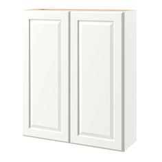 a white wall cabinet with two doors