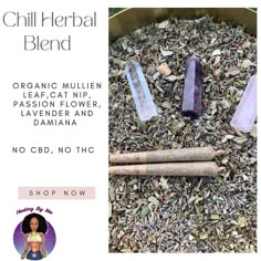 an advertisement for the organic mullen flower, lavender and cinnamon