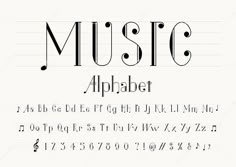 an alphabet with music notes on it and the letter's lowercases in black