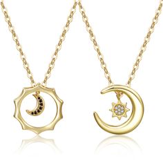 PRICES MAY VARY. "Soul Sisters, friends for life" moon star necklaces. Best friends gift best friend necklaces bff necklaces for 2 friendship necklaces for 2 Set of 2 Gold Plated Stainless Steel Best Friend Moon and Sun Matching BFF Friendship Necklace for 2 Jewelry Gift Great gift for your best friend,mom,daughter with empowering message For Holidays Christmas,thkansgiving day,Party and daily life and as Valentine's Day present Come with a delicate Gift Box and it will protect the necklaces. If Bff Necklace, Necklace Sun, Best Friend Necklace, Bff Necklaces, Best Friend Necklaces, Friendship Jewelry, Moon Pendant Necklace, Friendship Necklaces, Couple Necklaces