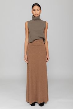 A foundation staple. Cut in our buttery soft brushed sweater jersey, The Lauren High Waist Maxi Skirt is a classic, figure-skimming full length silhouette. The soft, high rise waistband can also be folded over for versatile styling and comfort. Please note, the Lauren fabric is brushed for an extra soft feel. Slight distress and pilling is natural over time and wear. Brown Full-length Maxi Skirt, High Waist Maxi Skirt, High Waisted Maxi Skirt, Silhouette Cut, Softest Sweater, Maxi Skirt, Full Length, High Waist, Foundation