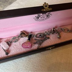 All 3 Charms Included. Basically Brand New / Excellent Condition Juicy Box Holder Included. Iconic. Paris Hilton, Mean Girls, Gossip Girls, Legally Blonde Energy!!!!! Make Me An Offer Juicy Couture Charm Bracelet, Juicy Couture Charms Bracelet, Xoxo Jewelry, Fire Jewelry, Juicy Couture Bracelet, Vintage Juicy Couture, Gossip Girls, Juicy Couture Charms, Juicy Couture Jewelry