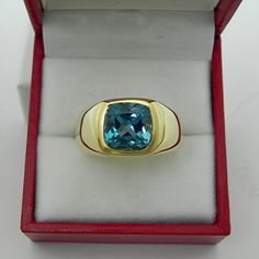 AAAA London Blue Topaz   9x9mm  4.57 Carats   Heavy 14K Yellow gold GENTS 20 gram ring 2270 Formal Blue Topaz Gemstone Signet Ring, Modern Gold Blue Topaz Ring, Blue Topaz Gemstone Signet Ring, Formal Gold Rings With Blue Topaz, Gold Rings With Blue Topaz For Formal Occasions, Gold Rings With Blue Topaz For Formal Events, Formal Gold Ring With Blue Topaz, Formal Yellow Gold Blue Topaz Ring, Formal Yellow Gold Gemstones With Blue Topaz