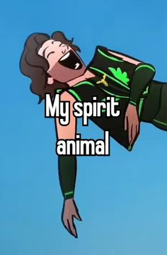 a cartoon character flying through the air with text saying, my spirit is an animal