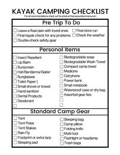 a printable camping checklist with instructions to help you find the best camp site