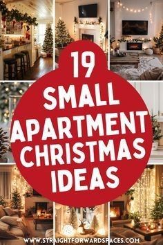 small apartment christmas decorating ideas for the living room and dining room with red text overlay