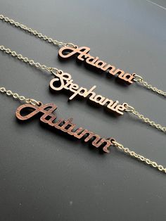 "Wooden Name Necklace with 14k Gold Chain. Personalized Jewelry, Custom Name Jewelry, Personalized Gift, Mothers Day Gift, Gift for Mom, Gifts. Name or Word Necklace ❤️HOW TO ORDER: ♥︎Choose Length ( Pendant is included in chain length. The Necklace is opened and laid straight and necklace length is measured end to end) ♥︎ In Personalizing box, enter desired name or word (Max 10 letters) ❤️ADDITIONAL INFORMATION: ♥︎14K Gold Plated Cable Chain 2mm Thick (0.07 Inch) ♥︎1/8\" Inch Hardwood ♥︎14K Gol Personalized Brown Necklace For Gift, Engraved Brown Necklace For Gift, Elegant Brown Personalized Jewelry, Word Necklace, Usa Country, Men Coffee, Wood Names, Necklace Name, Navajo Jewelry