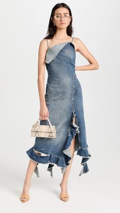 Acne Studios Delouise Denim Detroit Dress | Shopbop Jean And Lace Dress, Upcyled Dresses, Winter Denim Dresses, Luxury Blue Denim Dress, Blueprint Dress, Recycled Denim Clothes, Black Chiffon Blouse, Denim Maxi Dress, One Clothing