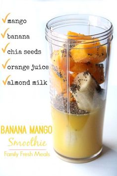 banana smoothie recipe in a blender with ingredients