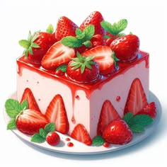 a piece of cake with strawberries on top