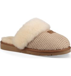 UGG Cozy Knit Genuine Shearling Slipper, Main, color, CREAM Ugg Cozy Slippers, Ugg Cozy Knit Slippers, Ugg Slipper, Cute Uggs, Slippers Ugg, Knit Slippers, Best Slippers, Boston Shearling, Birkenstock Boston Shearling