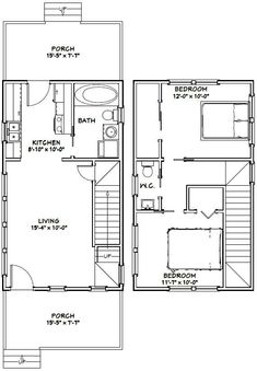 the floor plan for a two story house with an attached bathroom and living room area