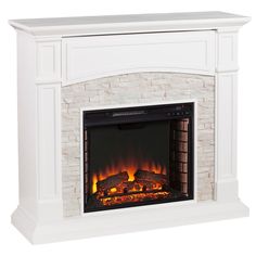 a white fireplace with an open fire place