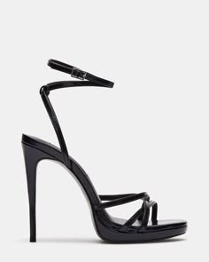 JAYLA Black Leather Strappy Stiletto Heel | Women's Heels – Steve Madden Summer Dresses Maxi, Black Swan Costume, Heels Steve Madden, Long Summer Dresses Maxi, Black Stiletto Heels, Dr Shoes, Shoes Hack, Strappy Stilettos