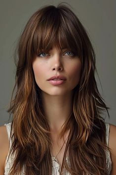 Long Bangs With Long Hair, Choppy Bangs With Long Hair, Choppy Long Layered Haircuts, Long Haircuts With Bangs, Long Fringe Hairstyles, Long Shag Hairstyles, Choppy Haircuts, Layered Hair With Bangs, Bangs Wig