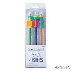 four colorful pens are in the packaging for each individual's needs to be colored