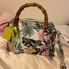 Brand New Never Worn Trendy Floral Print Bags For Vacation, Chic Satchel With Floral Print, Chic Floral Print Shoulder Bag With Double Handle, Chic Floral Print Satchel Bag, Multicolor Floral Print Top Handle Bag, Trendy Floral Print Bags For Day Out, Multicolor Floral Print Bags For Day Out, Multicolor Floral Print Bag For Day Out, Multicolor Bags With Adjustable Strap For Day Out